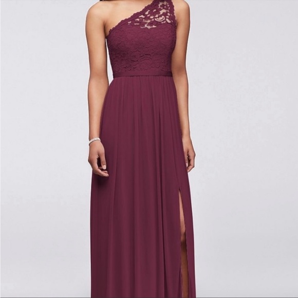 David’s Bridal One Shoulder Wine Bridesmaids Dress - Picture 2 of 5